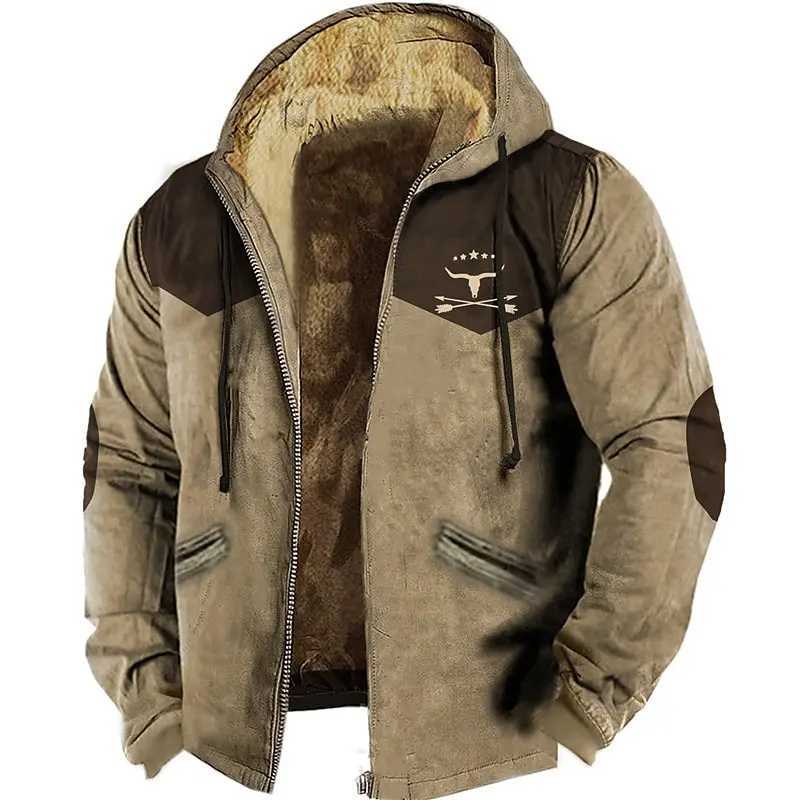 Men's Jackets Mens Winter Jackets Flce Male Coats Western Aesthetic Print Warm Padding Hoodies Parkas Outerwear Chamarras Para Hombre 2024 T2411150EW6