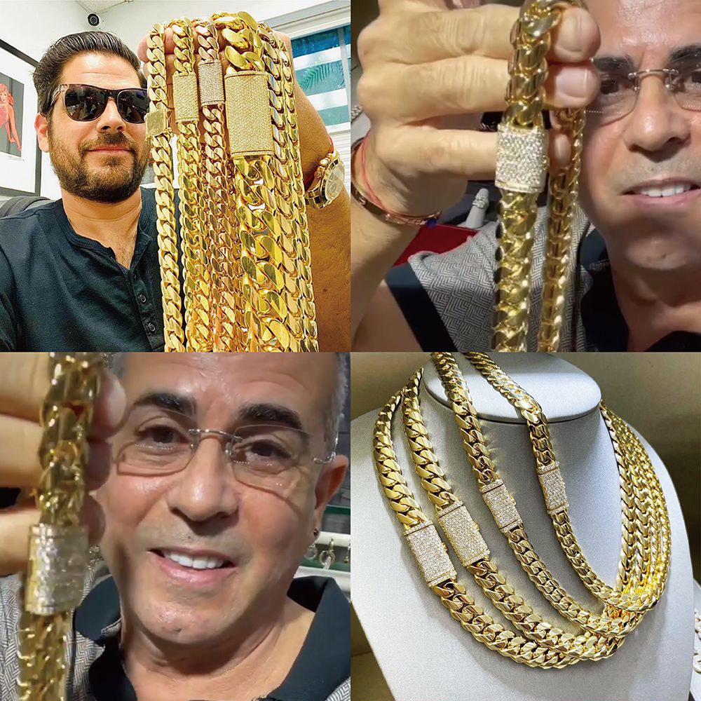 miami cuban link necklace designer men 18/20/22MM wide moissanite chain micro inlaid dia in buckle hip hop gold jewelry women personalize gift