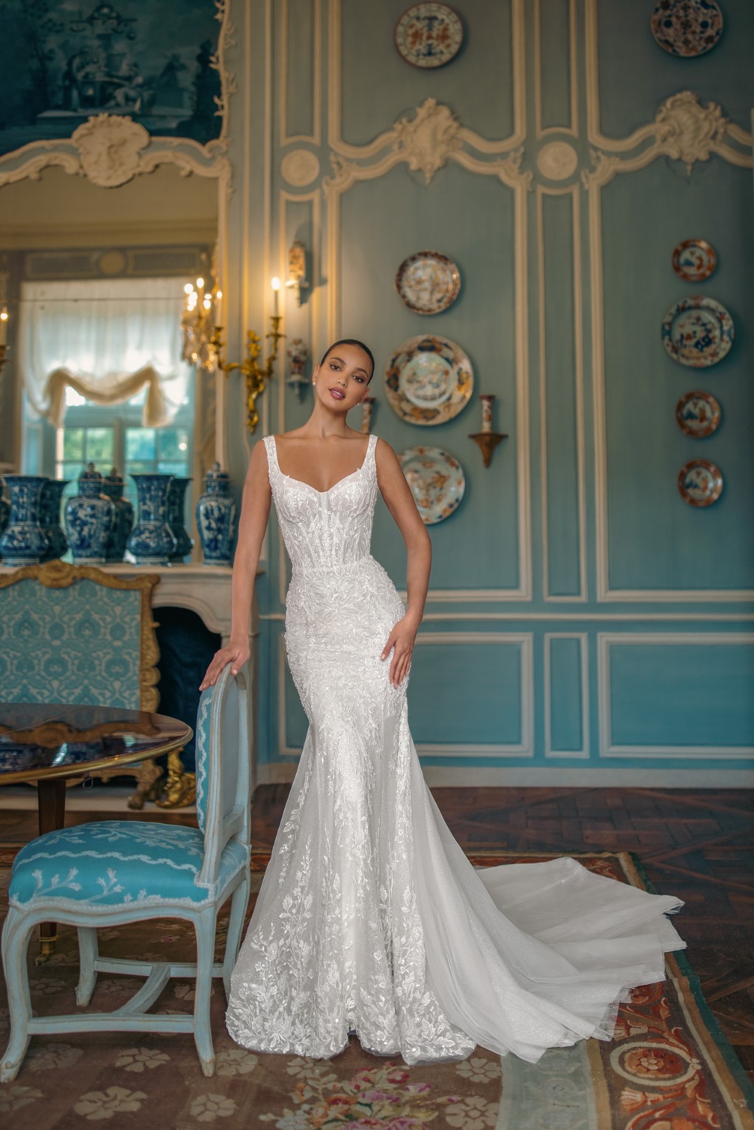 Attackable Beading Pearls Embroidery Lace Square Collar Mermaid Wedding Dress With spaghetti straps Sleeveless 2 In 1 Trumpet Bridal Gowns 2024