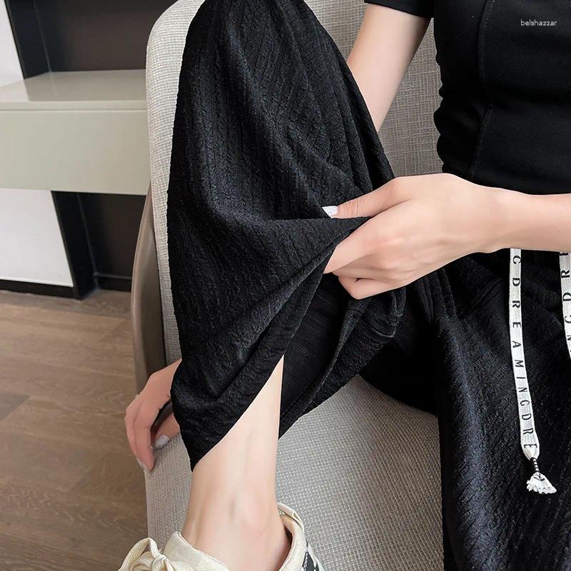Women's Leggings White Ice Silk Wide Leg Pants Summer Thin High Waist Vertical Sports Casual Moped Long Loose Version Comfort