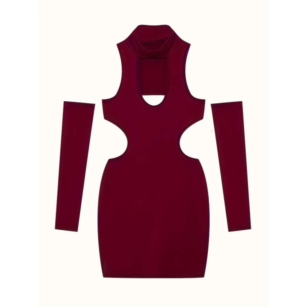 Spring/summer 2024 New Solid Color Sexy Hollow Hanging Neck Tight Wrapped Hip Dress F41925 ddmySept
