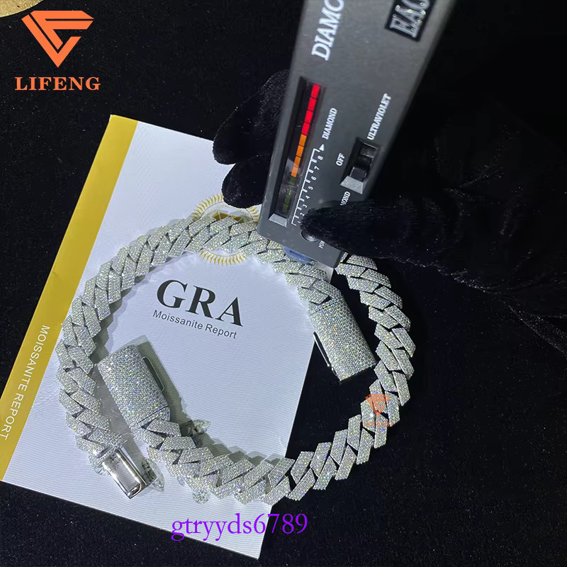 Factory Wholesale Men's Sterg Sier Bracelet High Quality Hip Hop Jewelry Iced Cuban Chain VVS Moissanite White Gift