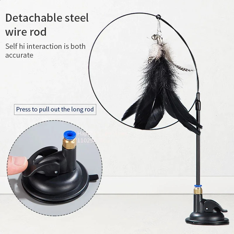 Cat toy cat teasing stick with bell rod suction cup high durability biting tool replaceable feather head 250312