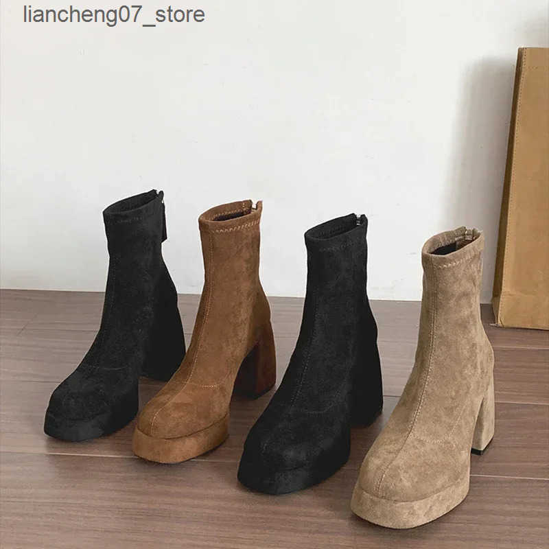 Designer Winter Women Modern Ankle Boots Plush Short Booties Ladies Platform Square High Heels Shoes J241119