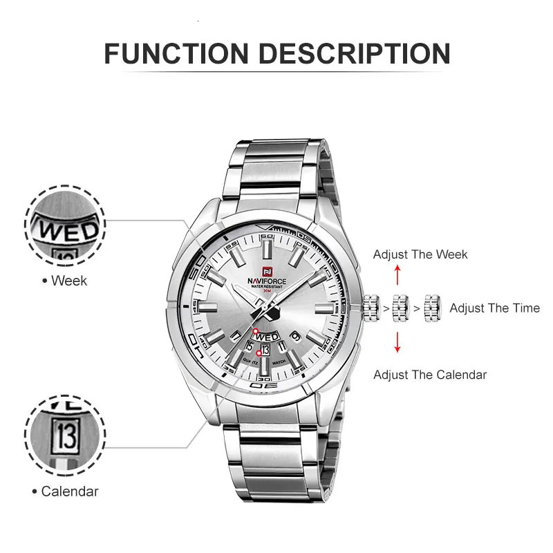 NAVIFORCE Classic Casual Watch for Men Stainless teel Sport Waterproof Male Watches Quartz Date Display Clock Relogio Masculino 240419