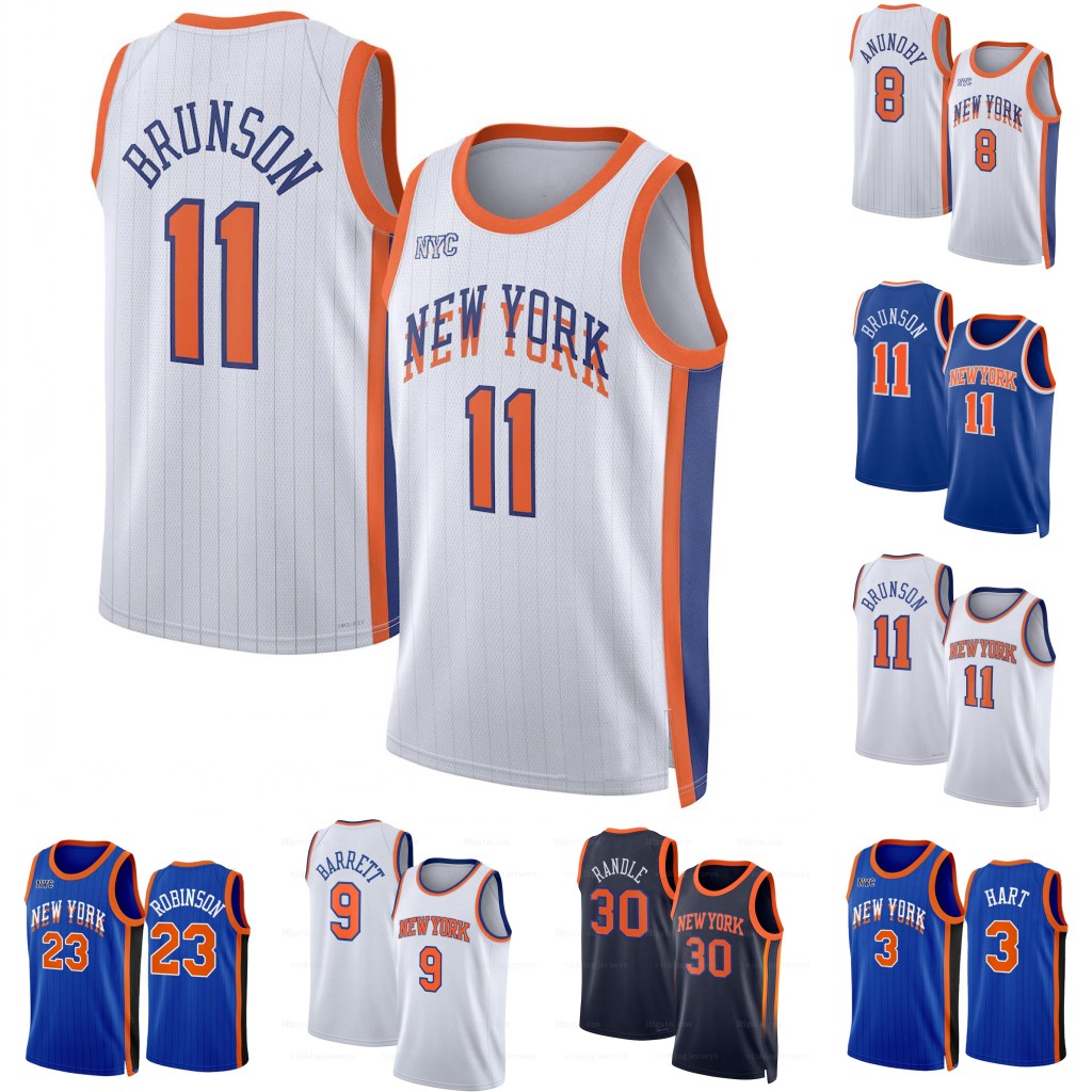 Knick 2024-25 Basketball Jerseys Achiuwa Anunoby Bridges Brunson Dadiet Hart Hukporti Kolek McBride McCullar Jr. Payne Robinson Ryan Sims Toppin Towns men