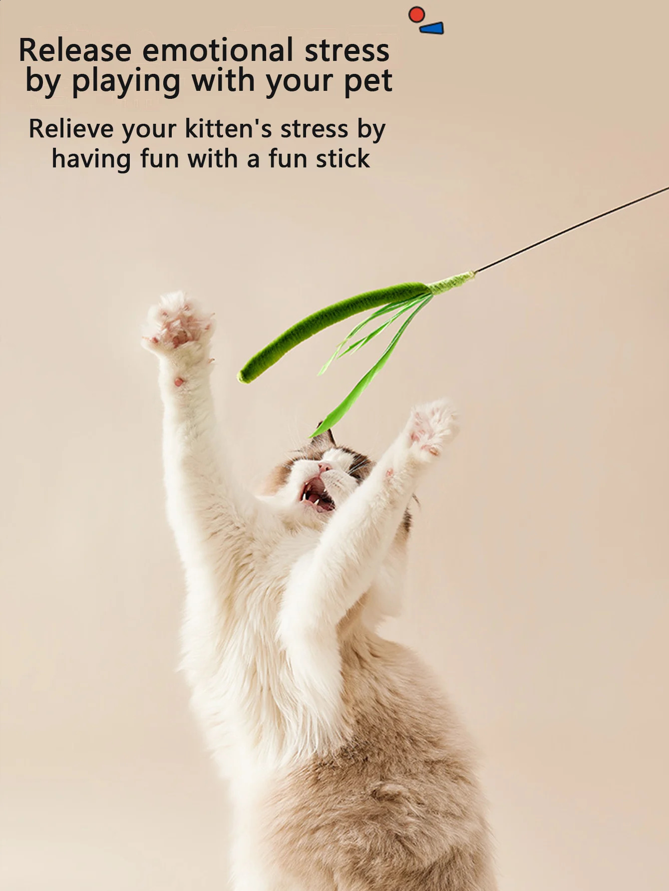 Kimpets Cat Dog Tail Grass Sage Feather Long Pole Teasing Stick Bite Resistant Self Soothing Tool Toy Pet Supplies 241119