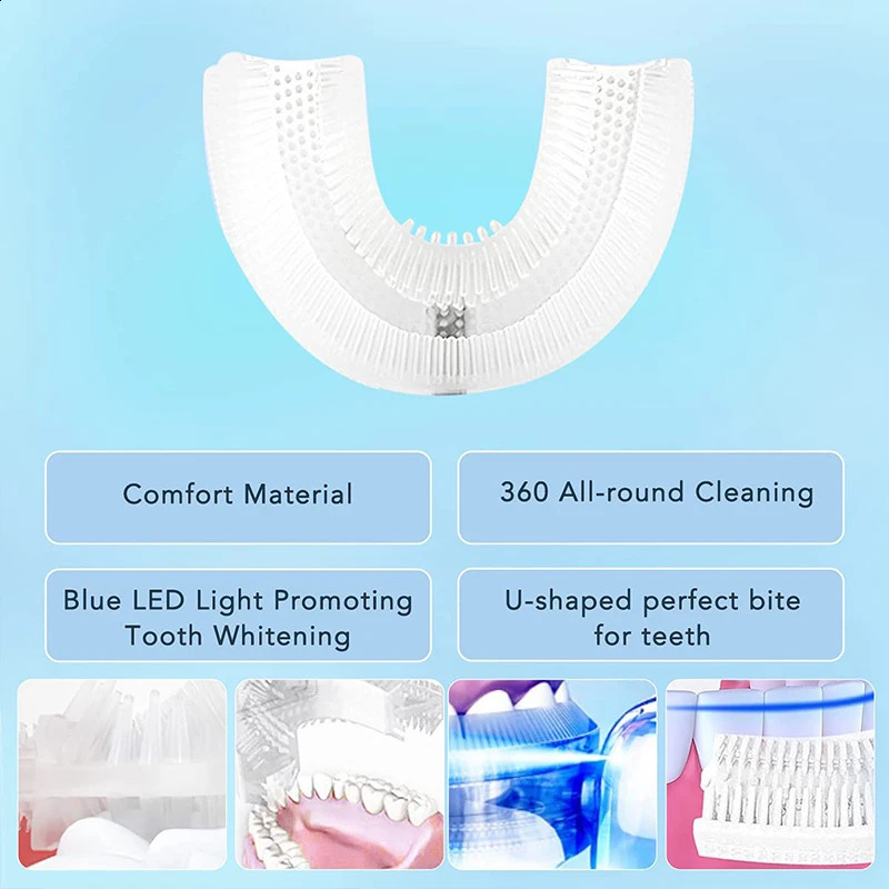 Wireless charging U-shaped adult electric toothbrush with silicone waterproof vibration ultrasonic toothbrush 241119