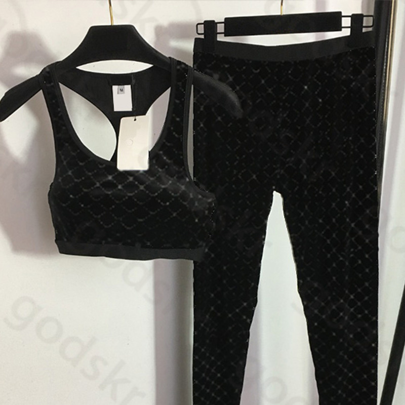 Velvet Yoga Tracksuit Women Silver Letter Plaid Sports Vest Sexy Stretch Leggings Beach Slim Swimwear