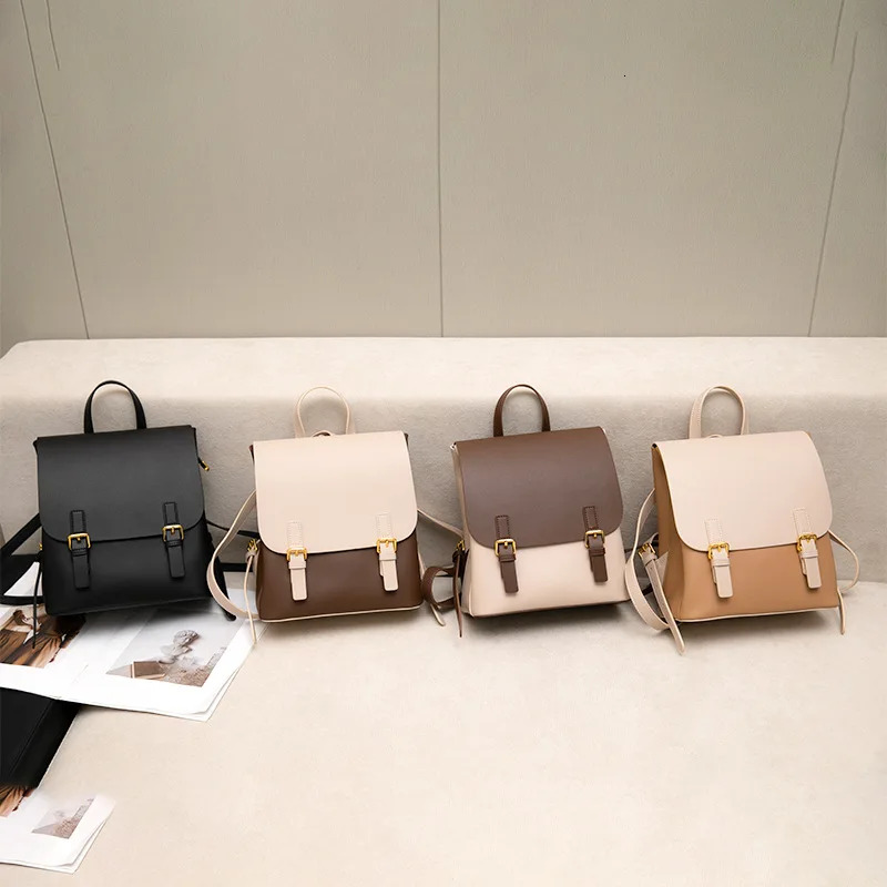 New Hit-Color Classic College Girls School Double Shoulder Bag Cow Leather Women Backpack Hasp Cover Open Design Bagpack BagVoyage