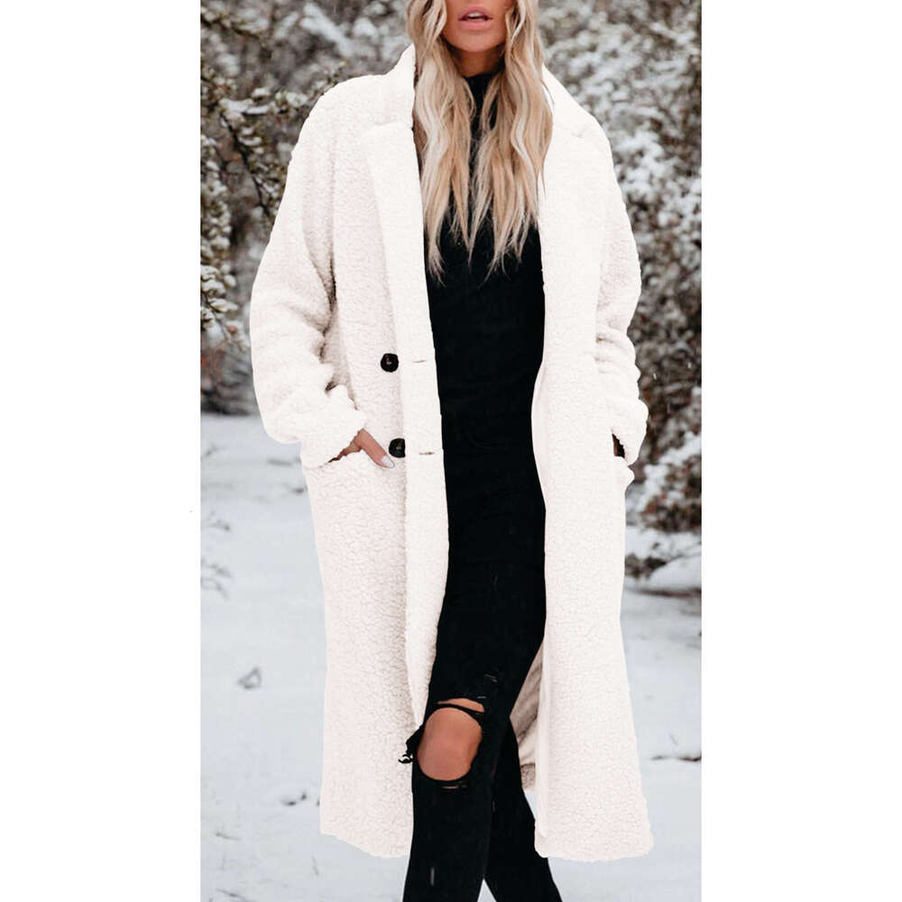 Autumn and winter warm long sleeved lapel plush top women's coat women