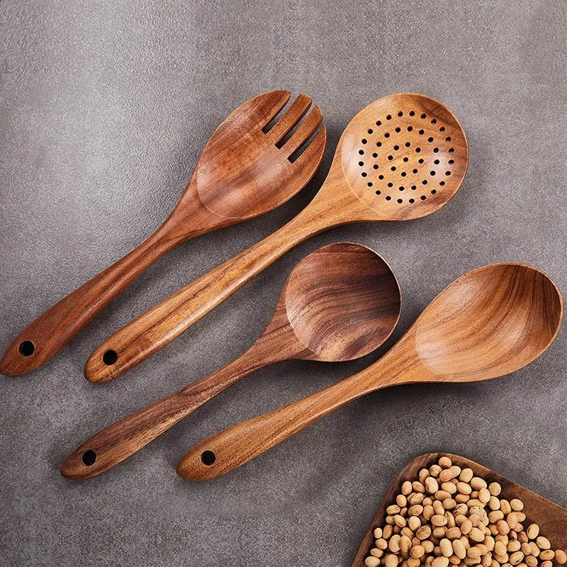 Wooden kitchen utensil set 9 wooden cooking spoons wooden cooking utensils wooden non stick pot spoons 241118