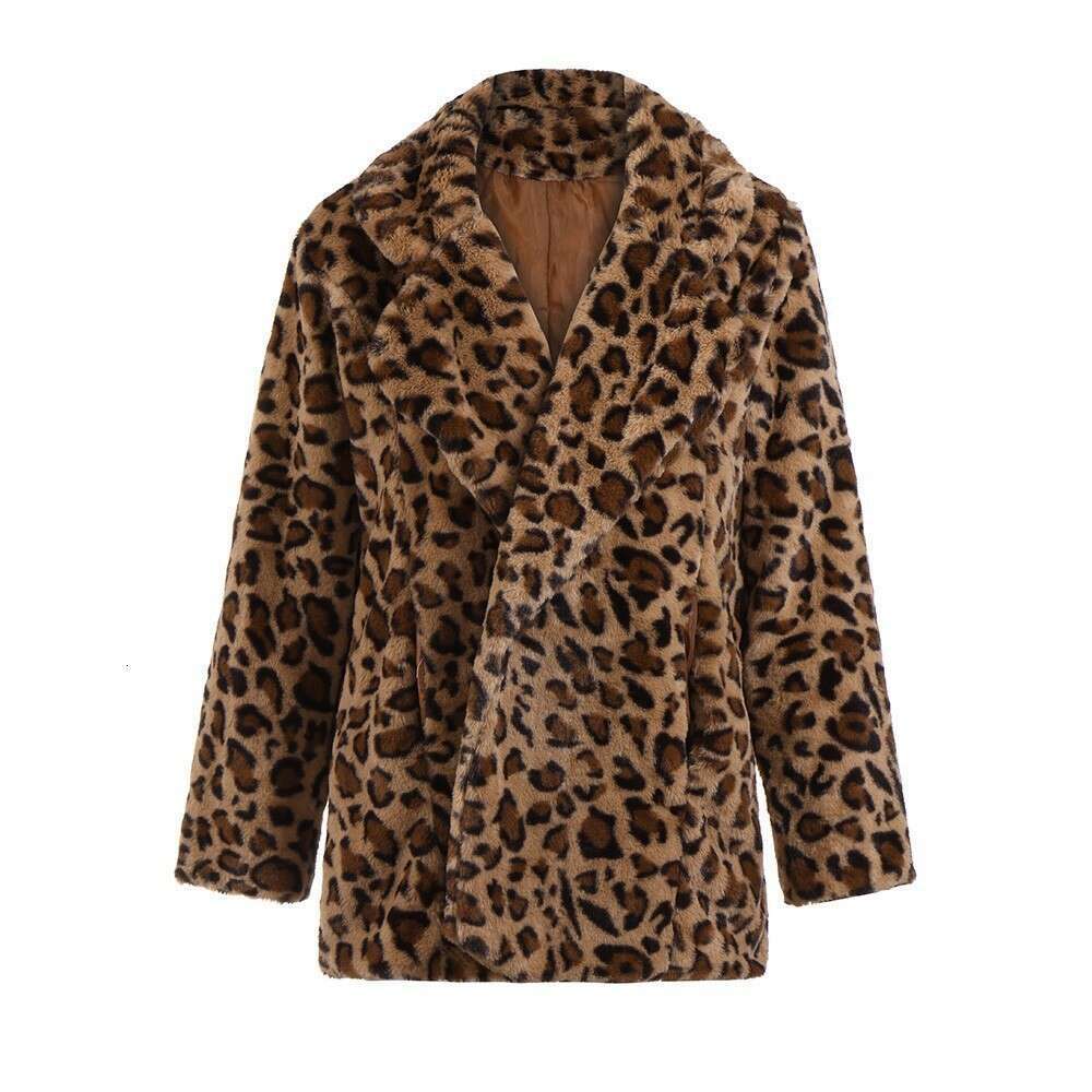 Imitation new leopard print faux medium to long length coat, plus size warm fur coat