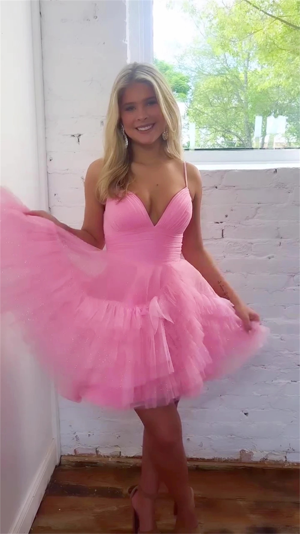 Sexy Pink Mini Cocktail Dress Spaghetti Strap Ball Gown Layered Tulle Graduation Party Gowns For Women Birthday Dresses Robe De Soiree