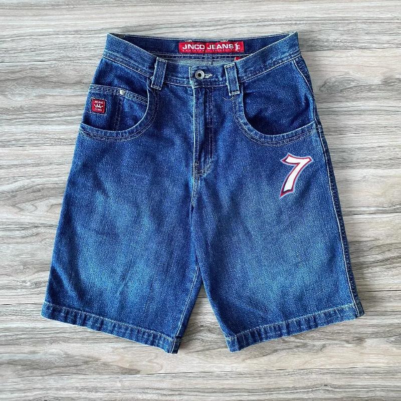 Men's Y2k Shorts Summer Hip Hop Cartoon Graphic Embroidery Jeans Harajuku Retro Baggy Shorts For Men