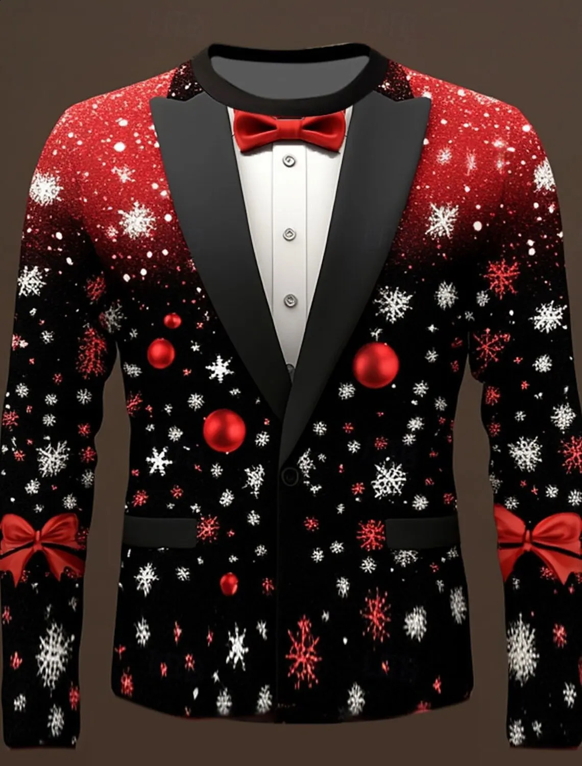Christmas Tree Snowflake Bow tie Mens 3D Print Crew Neck T shirt Tee Party Casual Theme Red Long Sleeve tops 241108
