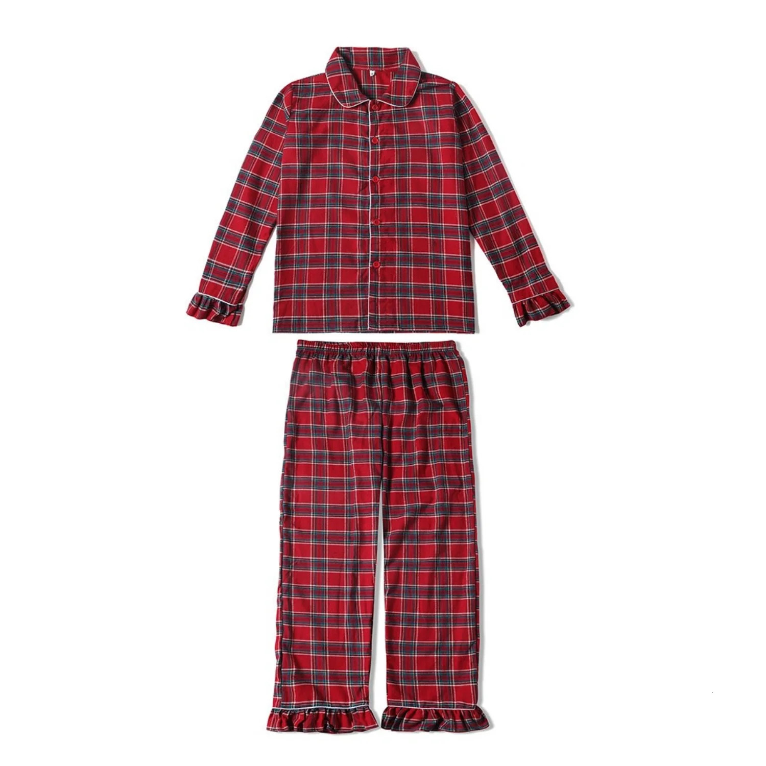 Childrens red checkered pajamas baby and girl pajamas flannel family matching Christmas pajamas set 241118
