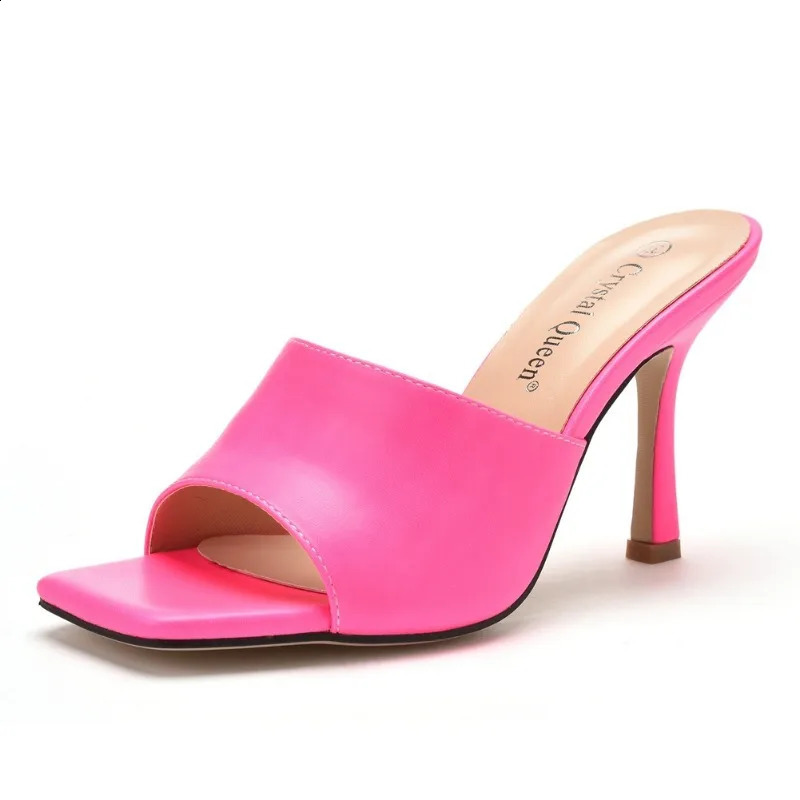 Crystal Queen Women 9cm High Heels Mules Fetish Summer Sandals Stiletto Slippers Prom Platform Stripper Candy Color Shoes 241118