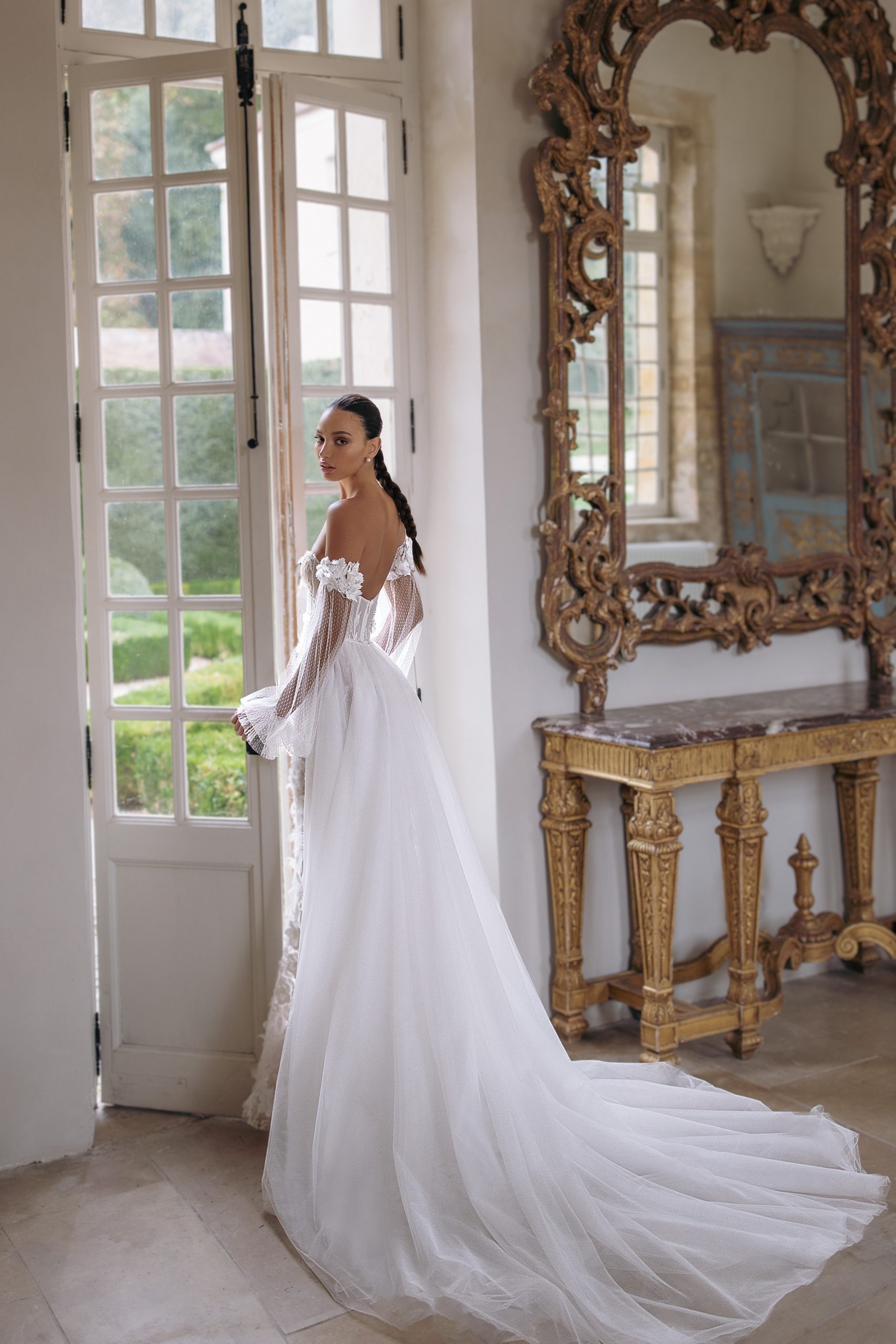 Beautiful Beading 3D Flowers Off Shoulder Full Puff Sleeves Sweetheart Mermaid Wedding Dress Beading Appliques Lace Decathable Train 2 In 1 Trumpet Br