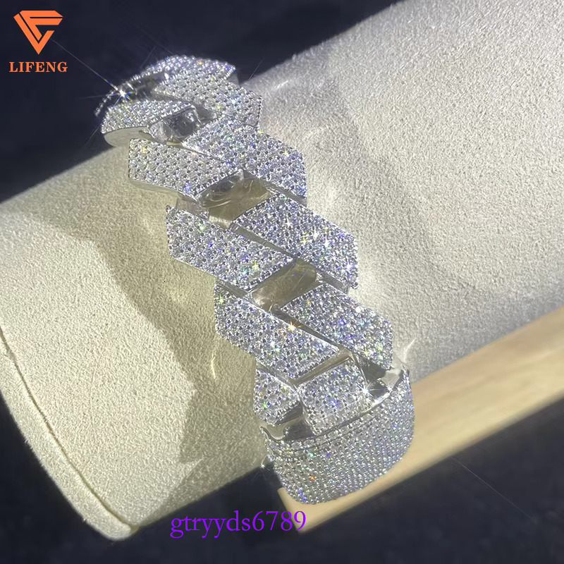 Lifeng Jewelry 20mm 4rows VVS Moissanite k Bracelet Sterg SIer Dia Hiphop Cuban Chain for Men