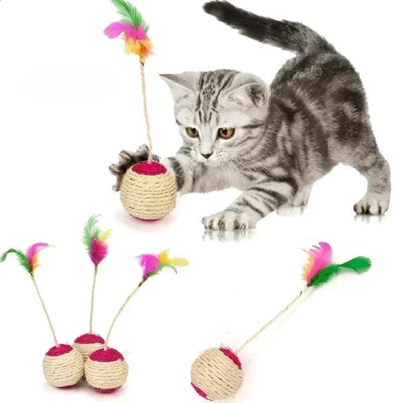 1Pc Cat Toys Sisal Catching Ball Training Interactive Kitten Pet Supplies Feather 250312