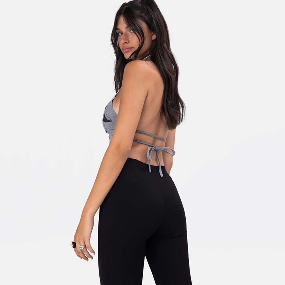 2024 Summer New Instagram Trendy Women's Wear Hanging Neck Tie with Open Back Navel Print Slim Fit and Sexy Small Tank TopF41912