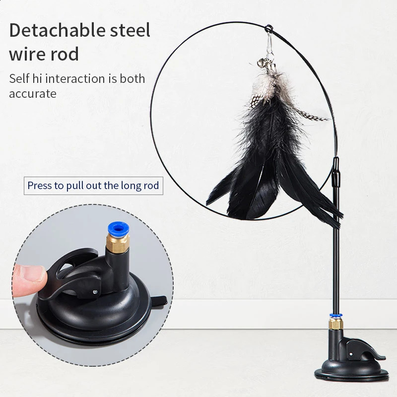 Interactive Cat Toy Handfree Stick Playing Kitten Teaser Wand Suction Cup BirdFeather Pet Supplies 250312