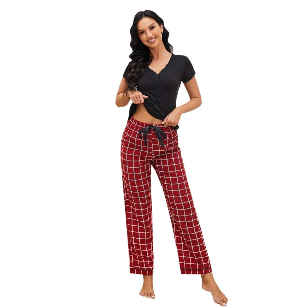 Pama Women's Spring/summer Casual Short Sleeved Long Pants Home Clothing Set F41942