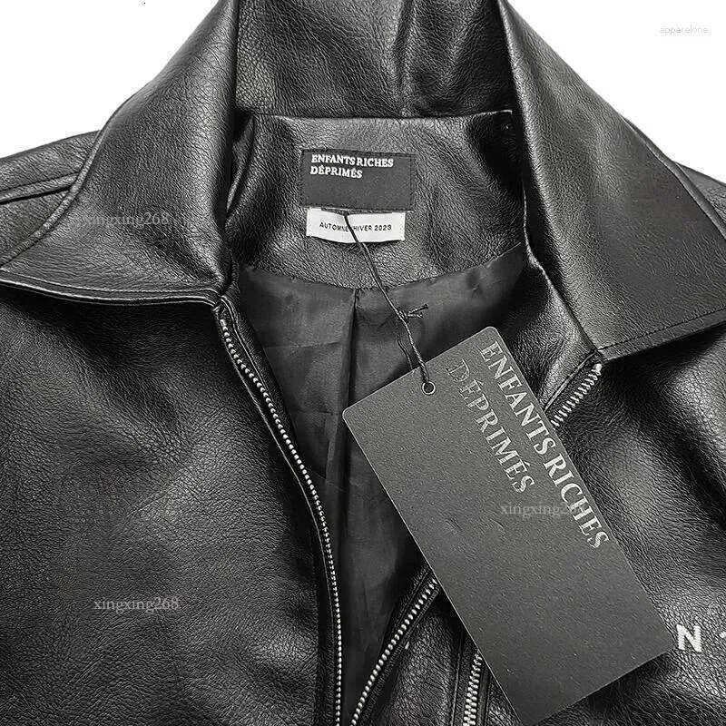 Men's Jackets Hip Hop Graphics Embroidery Black Enfants Riches Deprimes Motorcycle Jacket Men Women Top Quality Zipper Coat ERD Leather