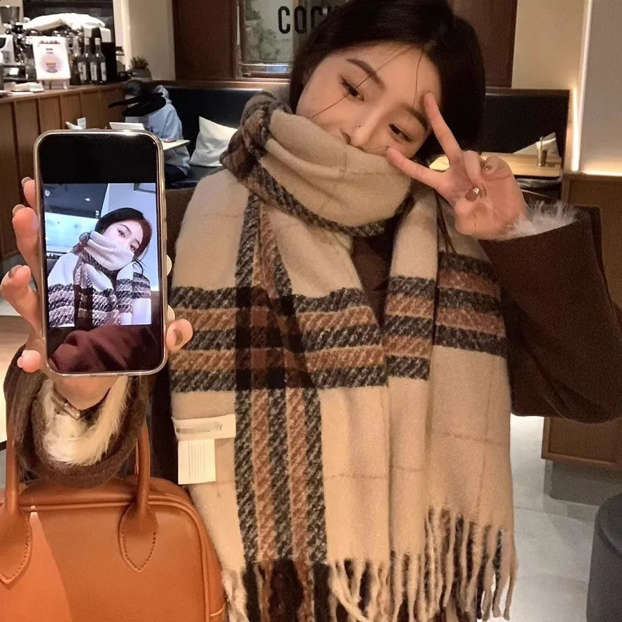 British Womens Classic Scarf Womens Winter Soft Comfort Korean Edition All Colors Red Blue Beige Olive Green Christmas 241119