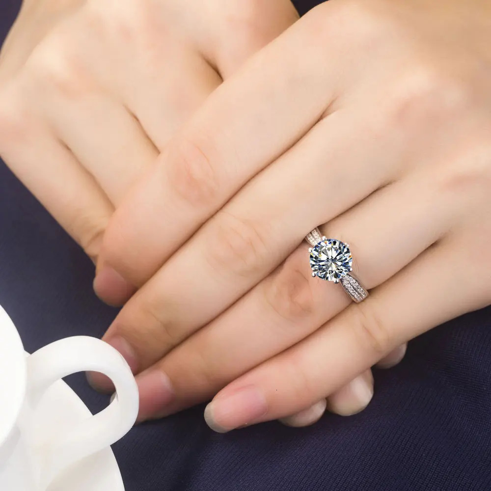 Brilliant 1CT Test Real Diamond Engagement Ring Solid 18k White Gold Wedding Anniversary Ring 240323