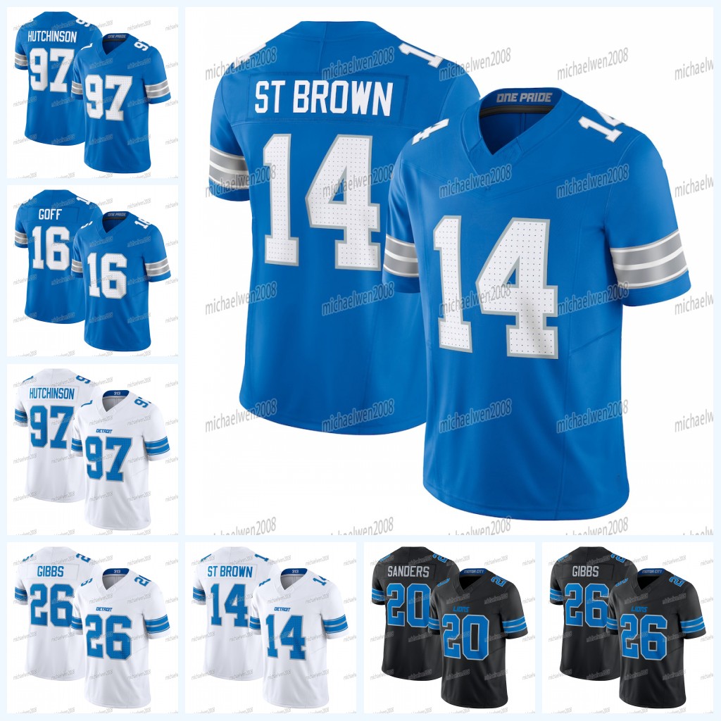 2024 NEW 14 Amon-Ra St. Brown Jahmyr Gibbs LIONS Football Jersey Sam LaPorta Barry Sanders Jared Goff Jameson Williams Malcolm Rodriguez Brian Branch David Montgomery