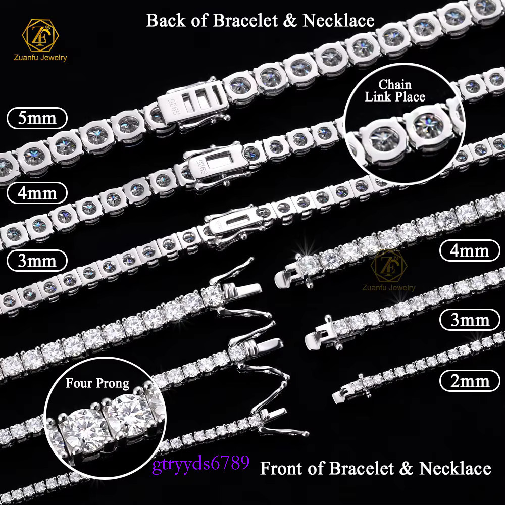 Factory Wholesale 3mm 4mm 5mm 6.5mm Vvs Moissanite Tennis Chain Necklace Sier Rose Gold Plated necklace for man women
