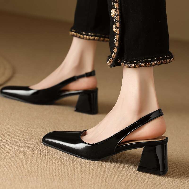 Elegant Sgback Sandals Women Summer Shoes Pink Black Nude Medium Heels Pumps Close Toe Office Party Shoe Female Large Size 45