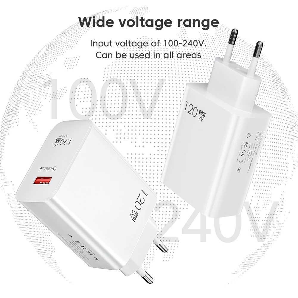 120W USB Fast Charger Quick Charge 3.0 USB C Cable Type C Charge Cable Phone Charger Adapter for iPhone 14 Y241119