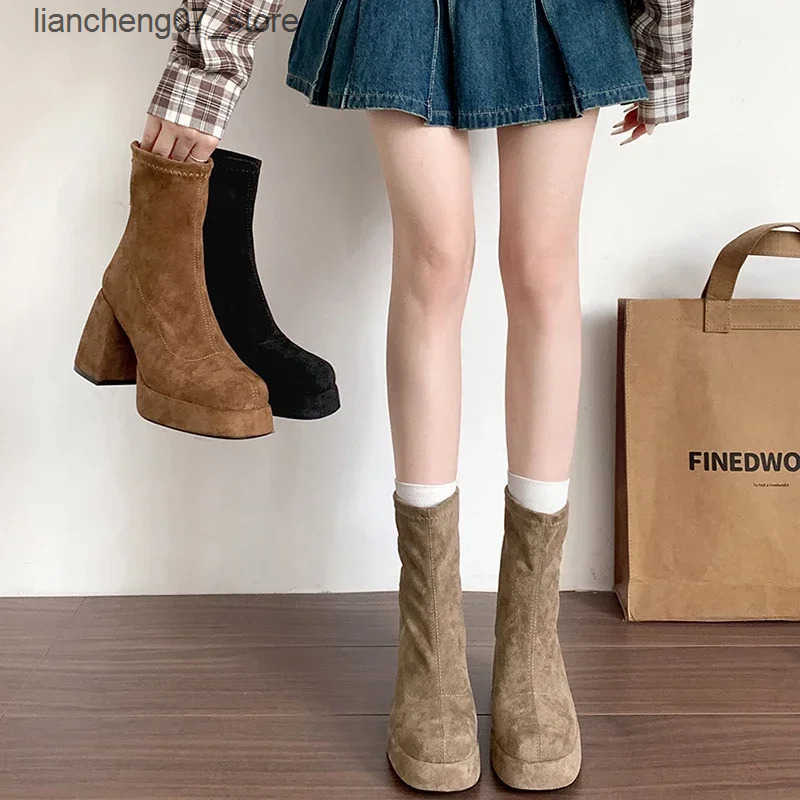 Designer Winter Women Modern Ankle Boots Plush Short Booties Ladies Platform Square High Heels Shoes J241119