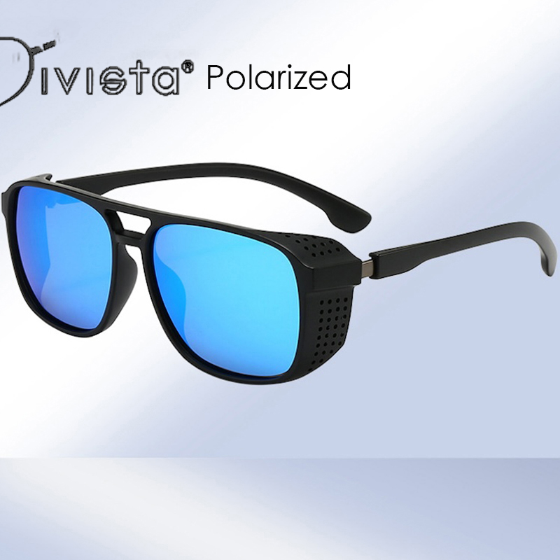 Steampunk Polarized Sunglasses Punk Men Luxury Fashion a Pilot with Cool Gothic Sun Glasses Vintage Driving Fishing Mirrored Sports with Side Shields 