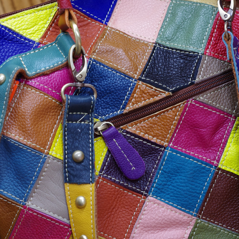 Genuine Leather Women's High Quality Casual Design Colorful Handbag Shoulder Ladies Color Block Tote Bag BagVoyage