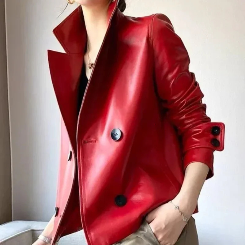 Beautyblue Red Lady Outwears Female Coats Fashion Buttoned Solid Color Long Sleeves Vintage Notched Collar Jackets for Women 241118