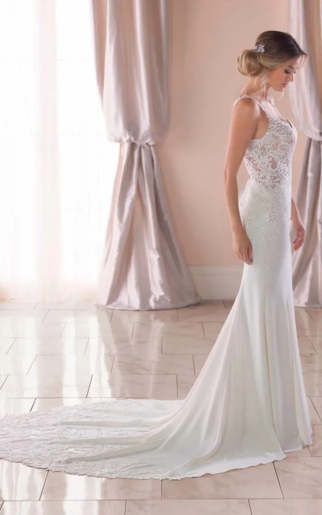 Boho Beach Elegant Satin Mermaid Wedding Gowns With Lace Straps Sexy Backless Fashion Bridal Dresses Sweep Train Simple Lace Appliqued Robes de Mariee