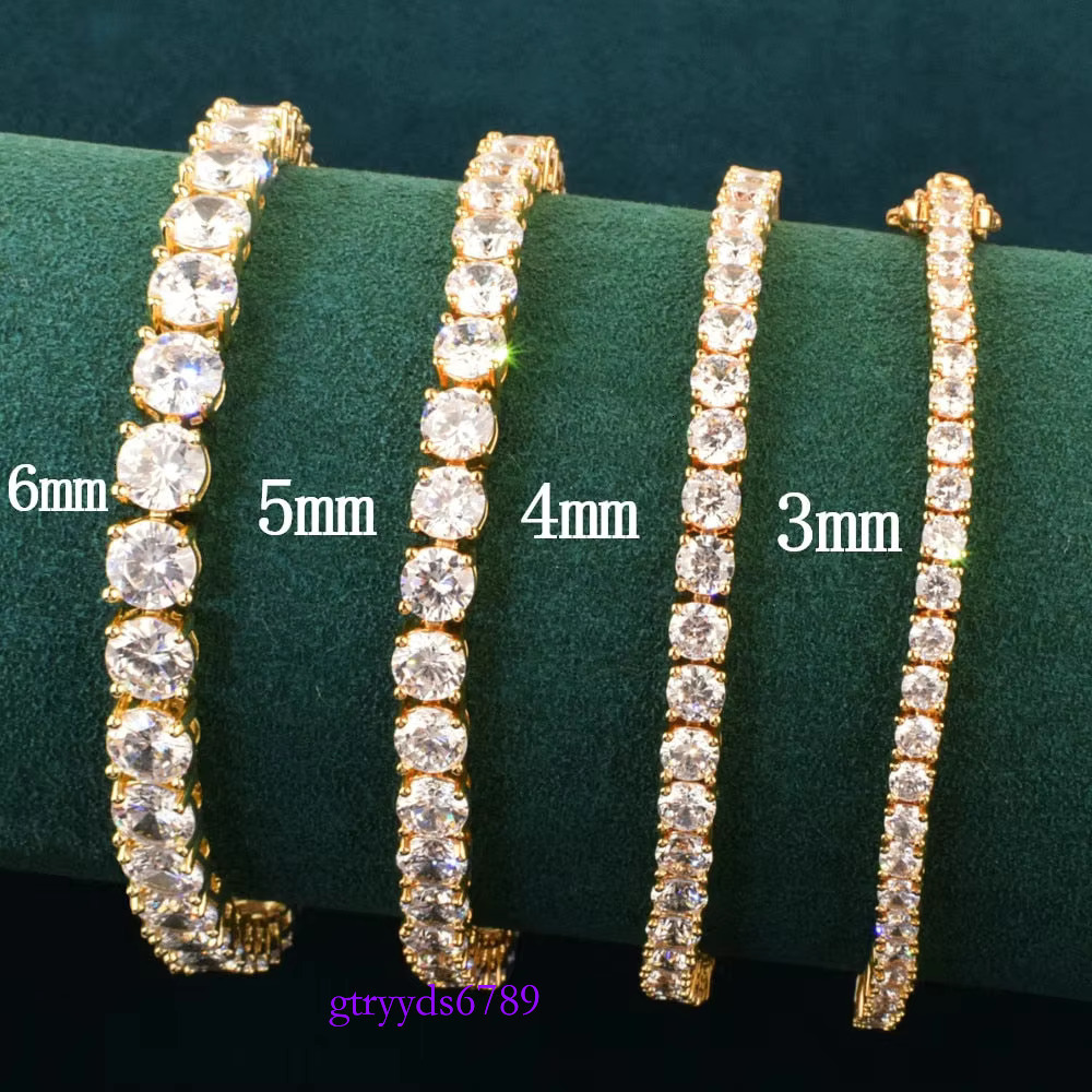 Bracelet S Gold Plated 3mm To 6mm Sparkle VVS Moissanite Tennis Chain