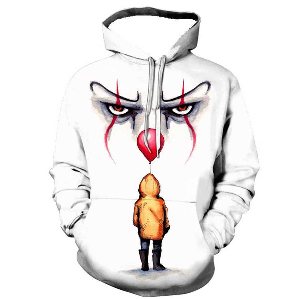 New Arrival Horror Style Clown Pattern Mens Fashion Hoodie Sweater Autumn Winter Long Sve 3D Printed Horror Street Hip Hop Hoodie Z241118