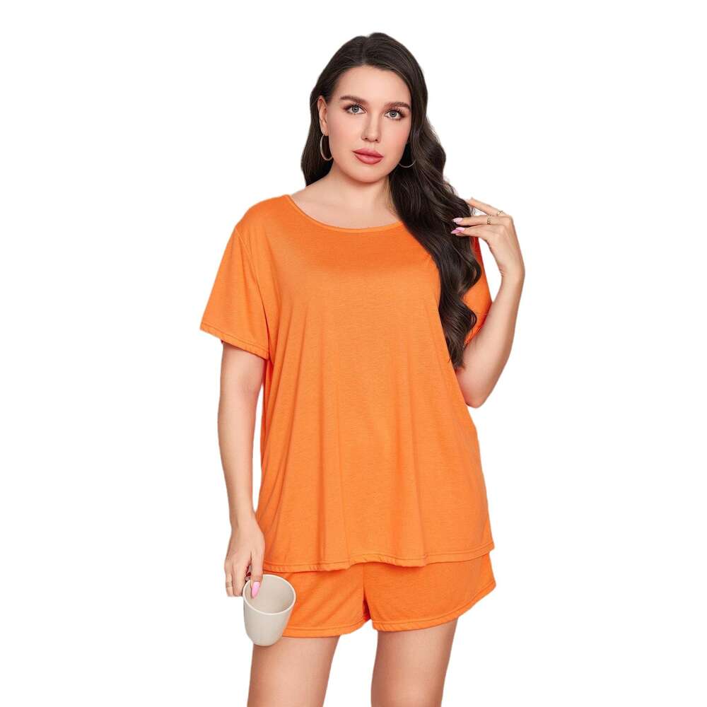 Women's Oversized Pamas, Chubby Mm, Summer 5XL Casual Short Sleeved Shorts, Two-piece Home Outfit F41936