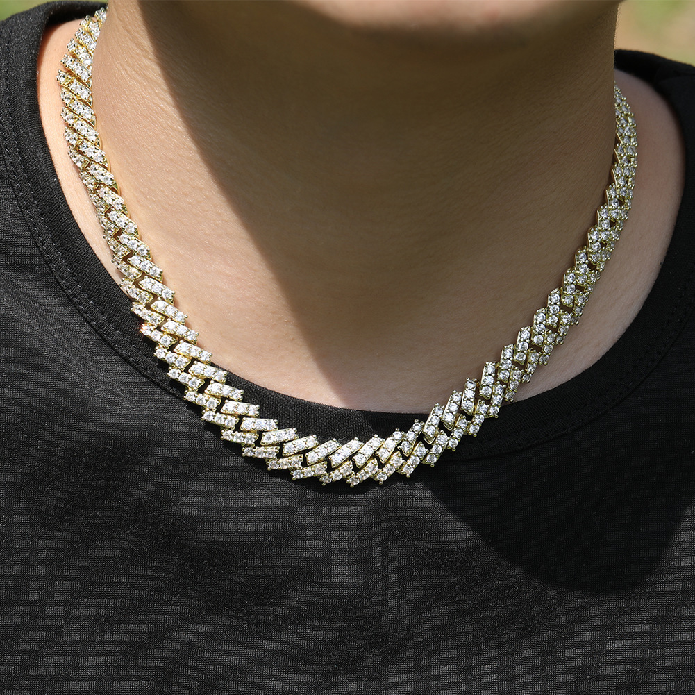 12MM Spring Buckle Diamond Cuban Link Chain Necklace Bracelet Hip Hop Iced Out Cz Cubic Zirconia Prong Personalized Trendy Diamond Mens Neck Wrist Jew