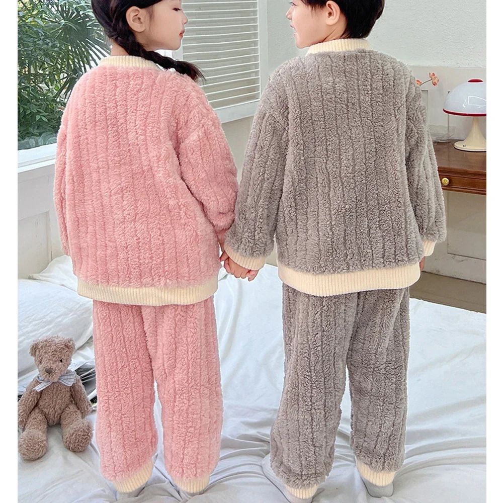 Baby Girl Boy Coral Pajama Set Childrens Cartoon Underwear Set Youth Pajama Autumn Winter Childrens Clothing 241118