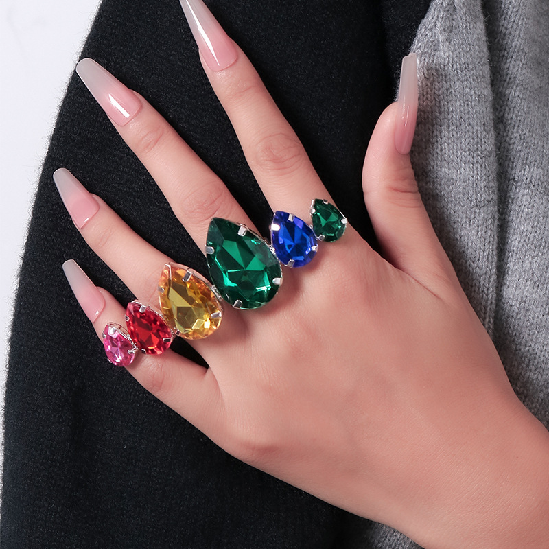 Cluster Rings 2PCS /LOT Personalized Water Shape Rhinestone Ring with Adjustable Punk For Party