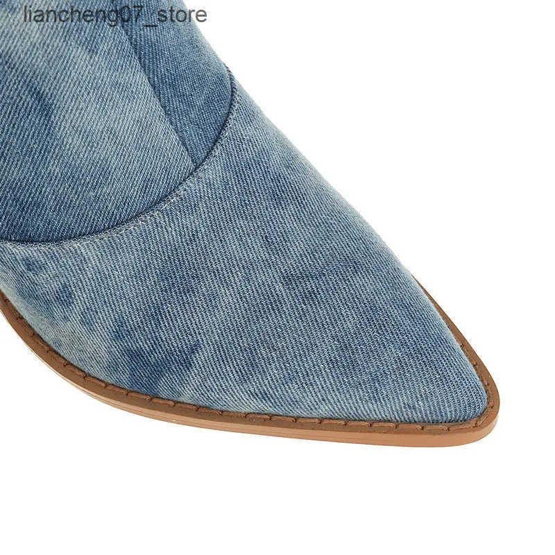 Fashion Wedges Denim Knee High Heel Cow Slip on Autumn Winter Boots Women Botas Altas Plataforma Mujer J241119