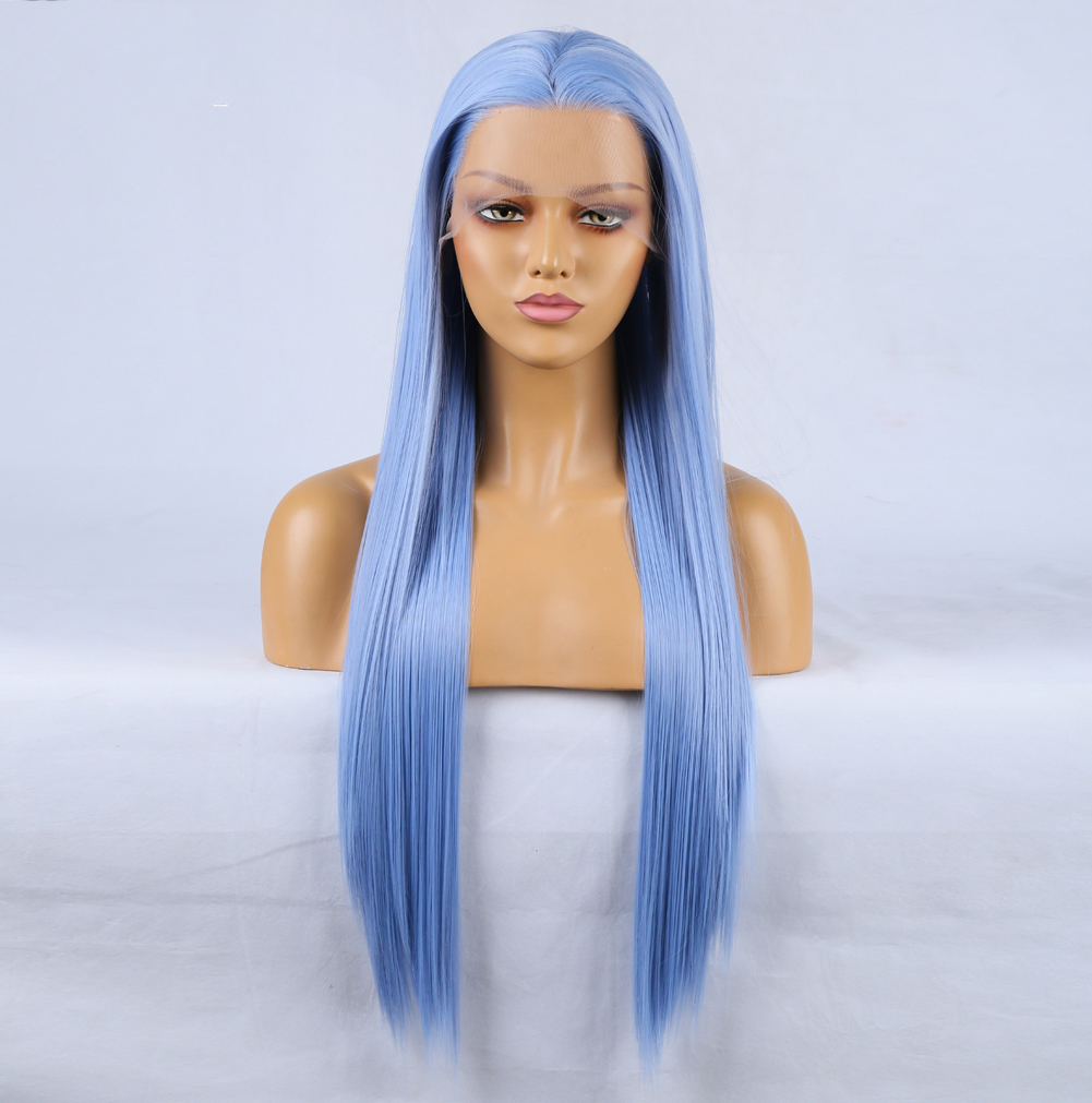 13*2.5 Lace Front Wig Fashion sales before wig blue long curly hair high temperature chemical fiber daily wear wig party black cosplay synthetic