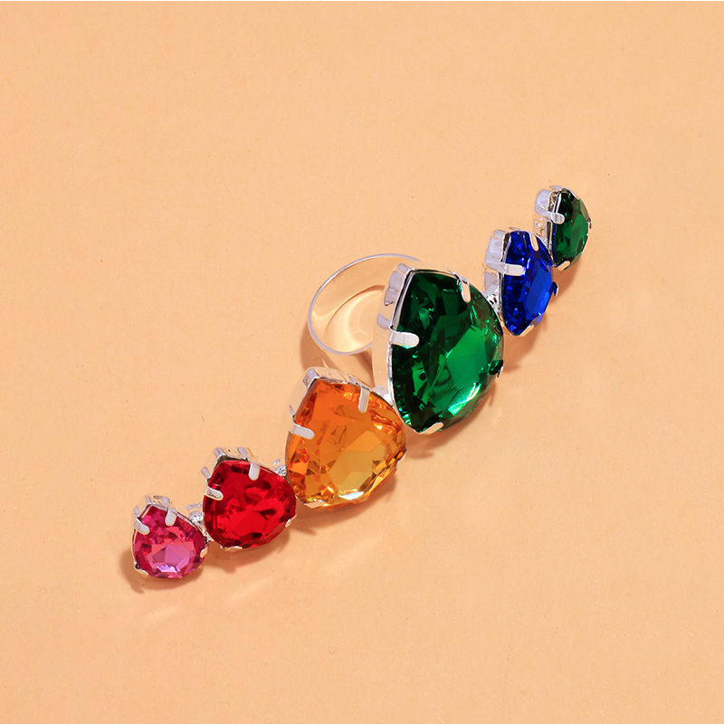 Cluster Rings 2PCS /LOT Personalized Water Shape Rhinestone Ring with Adjustable Punk For Party
