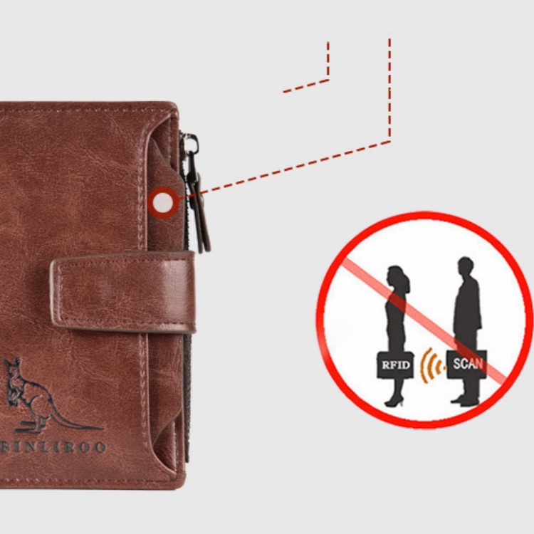 Men's RFID-Blocking Leather Zippered Wallet with Business Card Holder - Elegant PU Material